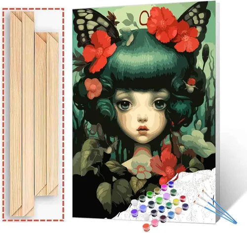Miniatura 26 de Exquisitas muñecas y mariposas DIY pintura por números para adultos principiantes, estilo único, pintura de flores por número sobre lienzo con Obras