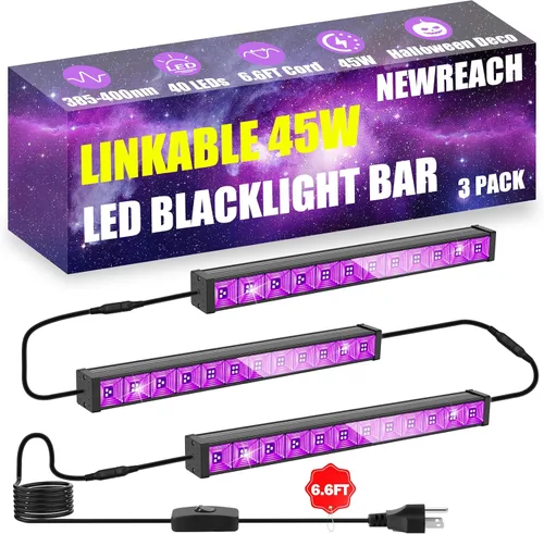 Miniatura 8 de Barra de luz negra LED enlazable de 45 W con cable de 6.6 pies, brilla en la oscuridad de 28 x 28 pies, para fiesta brillante, decoración de neón