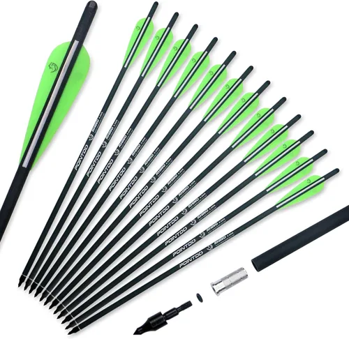 Miniatura 7 de Pernos de ballesta de carbono de 20 pulgadas, flechas de caza con paletas de 4 pulgadas y punta de flecha reemplazada (paquete de 12)