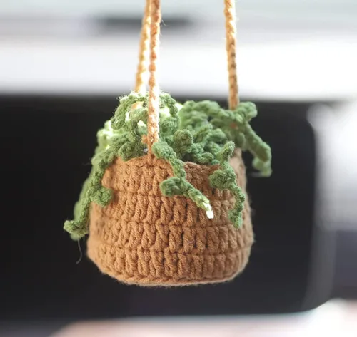 Miniatura 10 de Planta colgante de ganchillo para automóvil, colgador de espejo de automóvil de punto, cesta colgante de ganchillo para plantas de automóvil, lindos