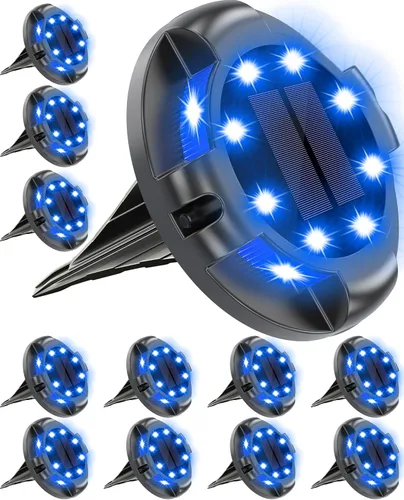 Biling - Estacas solares para camino, 12 paquetes de luces solares brillantes azules para exteriores, impermeables para el patio, camino, jardín,