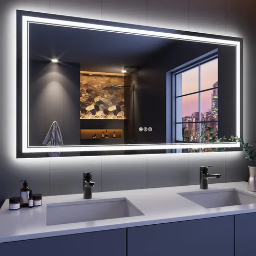 Miniatura 57 de Espejo de baño LED de 72 x 36 pulgadas, retroiluminado y frontal iluminado, espejo de tocador grande iluminado con luces, antiniebla, regulable