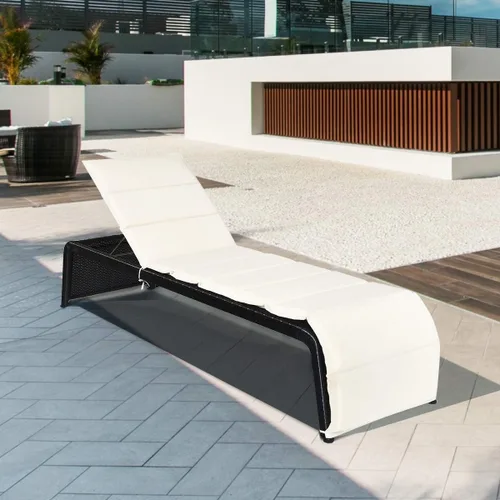 Miniatura 4 de COSTWAY Silla de ratán para patio, silla reclinable acolchada con respaldo ajustable, jardín y piscina (beige)