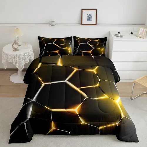 Miniatura 8 de Feelyou Juego de edredón de nido de abeja, edredón hexagonal rojo degradado para niños, niñas, adolescentes, juego de ropa de cama geométrico, Multi