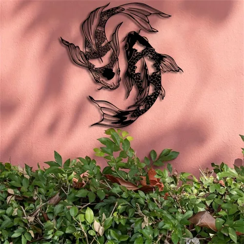 Miniatura 7 de YBLCOZYC 2 piezas de arte de pared de pez koi, escultura de pescado de Feng Shui de metal, adorno colgante para interiores y exteriores, con regalo