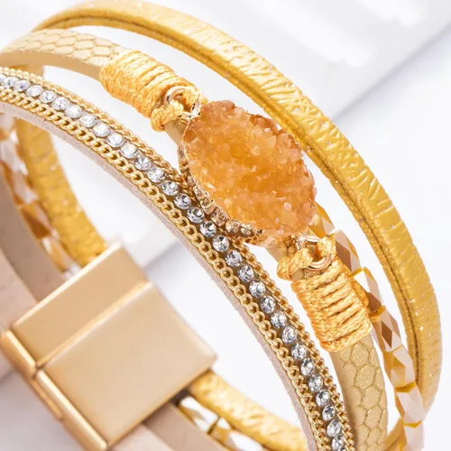 Miniatura 185 de FANCY SHINY - Pulsera de cuero estilo bohemio, pulsera de cuentas de cristal con cierre magnético, regalos de joyería para mujer