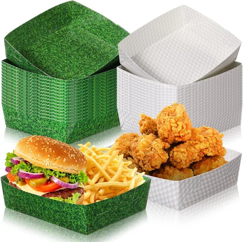 Teling Paquete de 36 suministros para fiestas de golf, bandejas grandes de platos de golf de 5 libras, cuencos de papel, botes de comida y botes