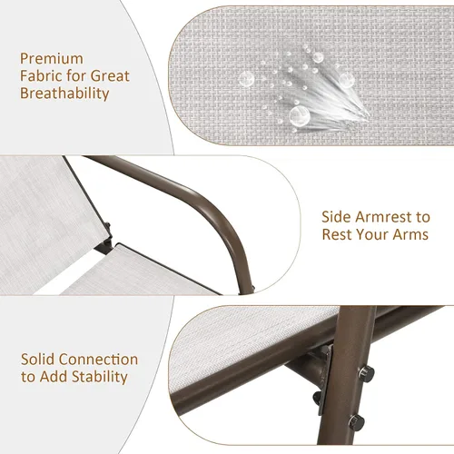 Miniatura 7 de Tangkula Sillón para exteriores, tumbona de patio con respaldo ajustable, sillón reclinable para piscina exterior con marco de acero resistente