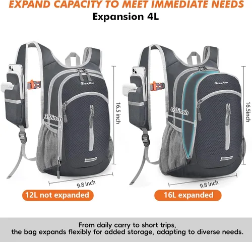 Miniatura 2 de Seektop Mochila de senderismo pequeña de 15 L para viajes, impermeable, ligera, bolsa de senderismo para mujeres y hombres Gris oscuro