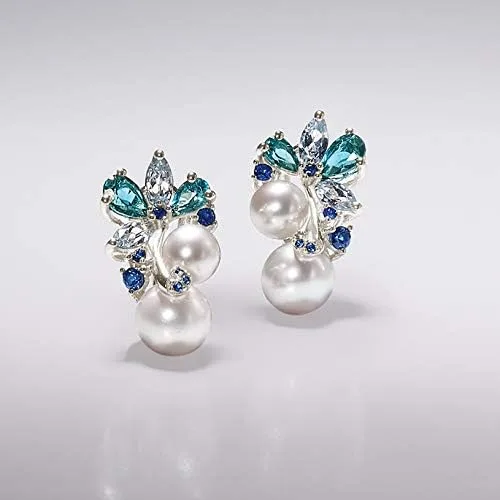 Miniatura 4 de Ross-Simons Pendientes de perlas cultivadas de 0.236-0.335 in y 2,00 qt. t. t. t. de topacio azul cielo y topacio azul Londres con zafiros de 10 qt.