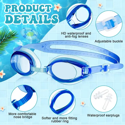 Miniatura 3 de Hoteam 50 gafas de natación a granel para niños con 8 tapones de nariz con clip para los oídos, sin fugas, antiniebla, gafas de natación