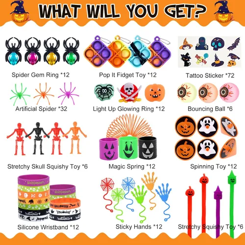 Miniatura 2 de Recuerdos de fiesta de Halloween para niños, 206 golosinas de Halloween sin dulces, juguetes surtidos de trucos o tratos, premios de aula, regalos