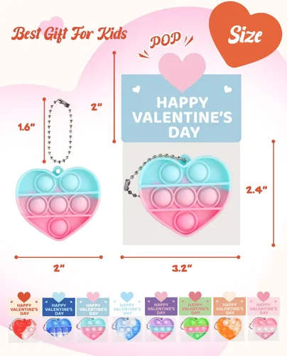 Miniatura 8 de Paquete de 32 juguetes para ansiedad y tarjetas prellenadas para el día de San Valentín para el aula de los niños, mini juguetes