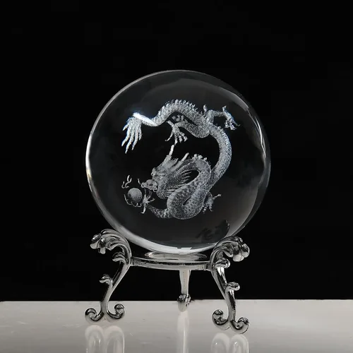 Bola de cristal de dragón 3D con soporte, figura de dragón chino, decoración de esfera de cristal, pisapapeles, regalos para mujeres, hombres y