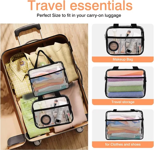 Miniatura 5 de XEWEA Bolsas de Aseo Transparentes de Viaje, Paquete de 3 Bolsas de Maquillaje Transparentes Aprobadas por TSA para Hombres y Mujeres, Kit