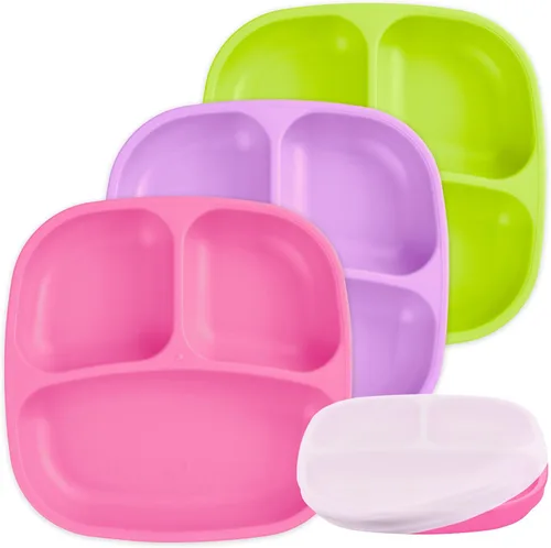 Miniatura 32 de Re-Play Platos para niños pequeños con divisores, 3 compartimentos de pared profunda, platos divididos para niños con 3 tapas, aptos