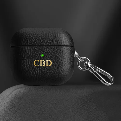Miniatura 2 de Funda de cuero con iniciales personalizadas para Apple Airpods 3 2021, funda vegana de lujo con llavero con nombre personalizado en relieve y letras
