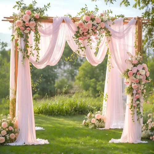 Miniatura 32 de Tela drapeada para arco de boda de 28 x 19 pies, telón de fondo de tela de gasa transparente, 1 panel de cortinas de rosa polvorienta para Cortina