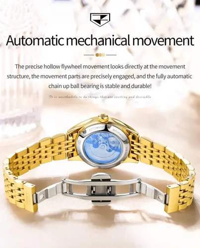 Miniatura 7 de OLEVS Relojes automáticos para mujer, mecánicos, cuerda automática, vestido de lujo, esfera de diamante, correa de acero inoxidable, impermeable