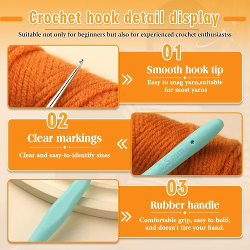 Miniatura 3 de SHWAKK Small Crochet Hook, 0.5 mm Lace Ergonomic Crochet Hook, Tiny Crochet Needles for Arthritic Hands, Knitting Needles with Soft Handle Beginners