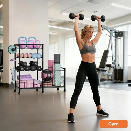 Miniatura 8 de HavenlyYouth Dumbbell Rack, Home Gym Weight Rack Storage, Adjustable Dumbbell Stand Organizer with Wheels, Holds Dumbbells, Kettlebells, Yoga Mats