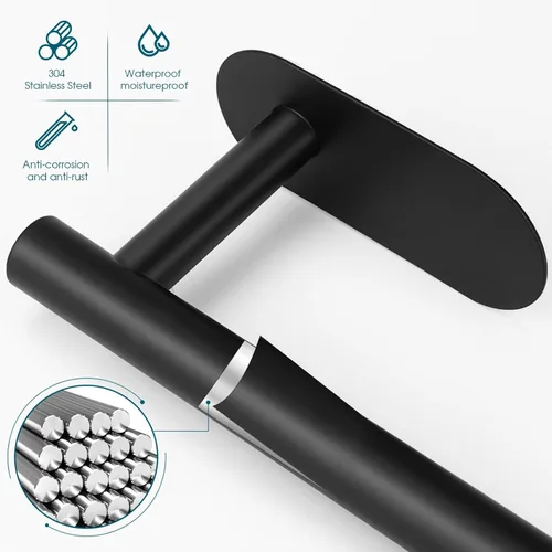 Miniatura 4 de DGWHYC Soporte autoadhesivo para papel higiénico, Soporte de papel higiénico negro mate a prueba de óxido de acero inoxidable 304 para baño, cocina