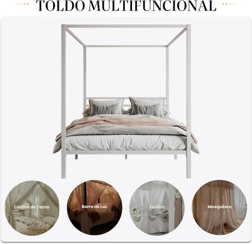 Miniatura 3 de SHA CERLIN Marco de Cama con Dosel de Metal Tamaño Queen/Base de Colchón con Soporte de Listones de Metal/No Necesita Somier/Fácil Montaje/Blanco