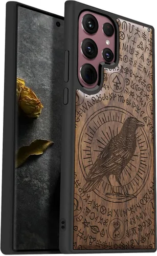 Miniatura 9 de Carveit Funda de madera para Galaxy S22 Ultra [madera natural y TPU suave negro] a prueba de golpes, diseño único de madera compatible con Samsung