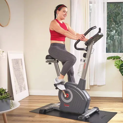Miniatura 10 de Sunny Health & Fitness Smart Stationary Exercise Upright Bike w/Pulse Sensor & 4-Way Adjustable Seat, Cycling Machine for Home Cardio Training, Free