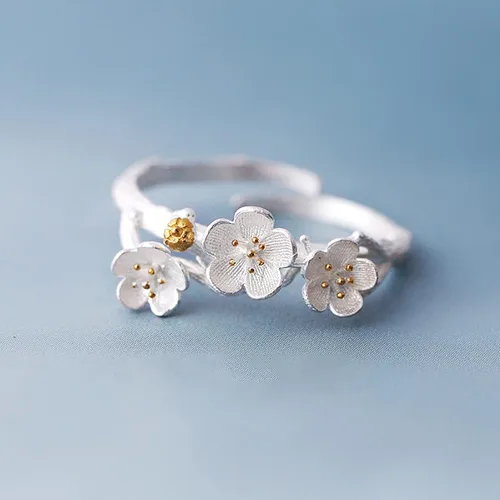 Miniatura 2 de Anillo exquisito estilo fresco señoras pareja amor anillos moda flor ciruelo abierto dedo anillo hecho a mano flor ajustable mujer joyería