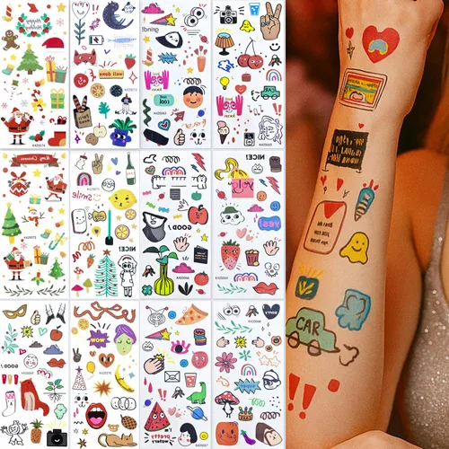 Miniatura 10 de Tatuajes temporales de neón UV, 12 hojas de tatuajes de fiesta que brillan en la oscuridad para adultos y niñas, patrones de doble vibración