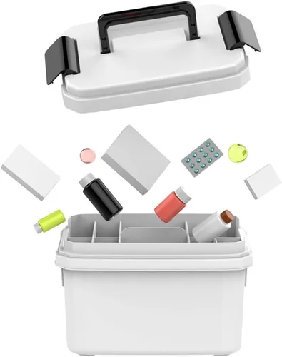 Caja de almacenamiento portátil de medicamentos, estuche de medicamentos multicapa con asa, organizador compacto de medicamentos de plástico para