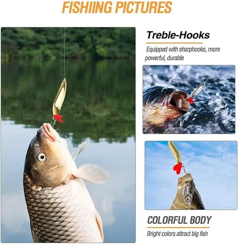 Miniatura 6 de DONQL Spoon Fishing Lures, Metal Fishing Spoon Lures Hard Baits Saltwater Fishing Lures Spinner Baits Fish Treble Hooks Tackle Salmon Bass
