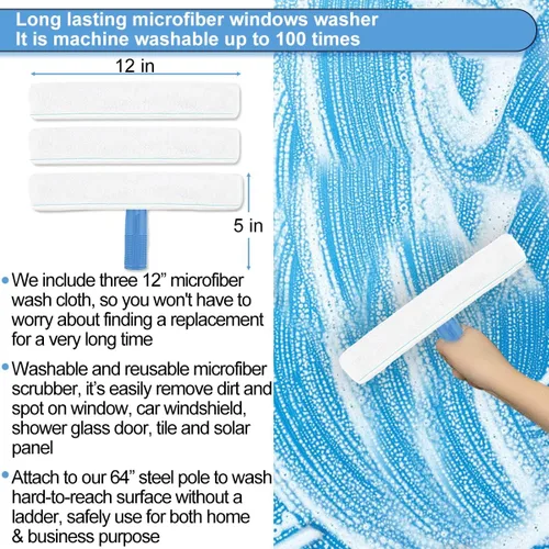 Miniatura 4 de AMERWASH PLUS Kit de lavado de escobilla de ventana para limpieza de puertas de vidrio, espejos y ventanas, escobilla extra de 14 pulgadas de ancho