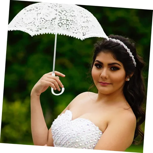 Miniatura 3 de IMIKEYA 2pcs Lace Umbrella Girl Umbrella Bridal Parasol Vintage Umbrellas for Girl Bride Parasol Wedding Umbrellas Parasols for Girl Iron Wedding