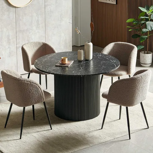Miniatura 16 de Homedot Juego de mesa de comedor redonda de 5 piezas para 4, mesa de cocina de nogal de 47 pulgadas y sillas tapizadas para comedor, juego de mesa