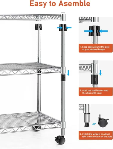 Miniatura 6 de Simple Deluxe Estantes de almacenamiento resistentes de 3 niveles, capacidad de 750 libras, 24.02 pulgadas de profundidad x 13.78 pulgadas de ancho