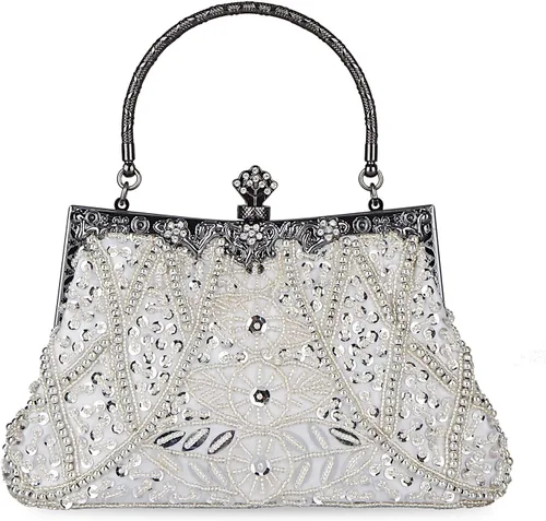 Miniatura 7 de Bolso de estilo vintage con cuentas de lentejuelas bolso de noche de fiesta de boda bolso de embrague de diamantes de imitación, plateado