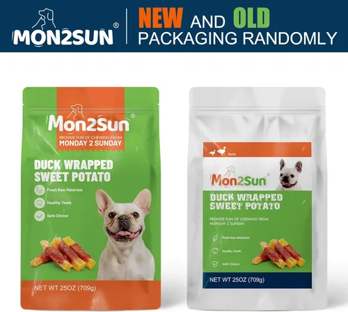 Miniatura 5 de MON2SUN Golosinas para perros sin pellejo de cuero, golosinas de batata envueltas en pato, sin gluten ni granos, golosinas para cachorros y perros