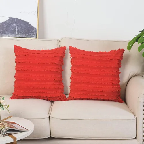 Miniatura 8 de GYROHOME Paquete de 2 fundas de almohada de algodón y lino, fundas de cojín decorativas, diseño de borlas, fundas de cojín modernas con flecos