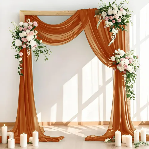 Miniatura 12 de LINXTAR Tela de Cortinaje para Arco de Boda 2 Paneles 30'' x 18FT Rosa Empolvado Gasa Chiffon Transparente Cortinaje de Arco para Cabina de Fotos