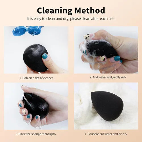 Miniatura 7 de BEAKEY Juego de esponjas de maquillaje, 5 esponjas de mezcla de base, esponjas de belleza impecables para líquidos, crema y polvo, esponjas de Negro