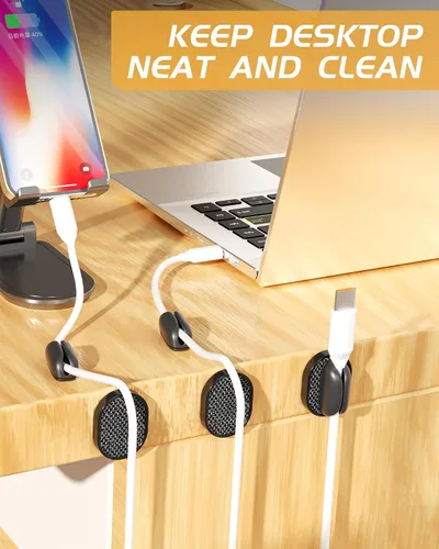 Miniatura 6 de Paquete de 6 soportes organizadores de cables Puretor – Fuerte adhesivo y gestión de cables de escritorio magnéticos, organiza sin esfuerzo cables