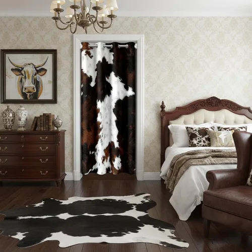 Miniatura 2 de Castle Fairy Cortina con estampado de piel de vaca para jóvenes adultos, diseño abstracto de piel de vaca blanca y granate, cortina opaca