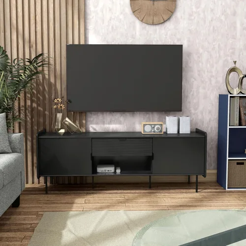 Miniatura 2 de Furniture of America Marcelline - Mueble moderno de TV de 60 pulgadas con estantes y cajón, centro de entretenimiento para televisión de 60 Negro