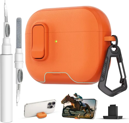 Miniatura 34 de Funda para AirPods Pro 3 con cerradura, textura de piel TPU duradera, antipérdida y a prueba de golpes, accesorios con kit de limpieza en llavero
