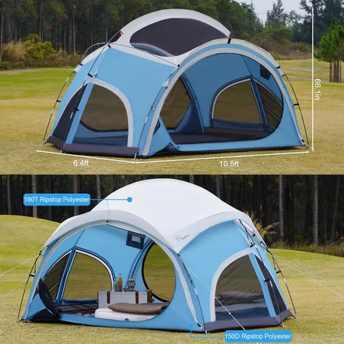 Miniatura 2 de Vidalido Tienda de campaña para 3 a 4 personas con 2 puertas de malla grandes, 4 ventanas de malla, tienda familiar de doble capa, impermeable