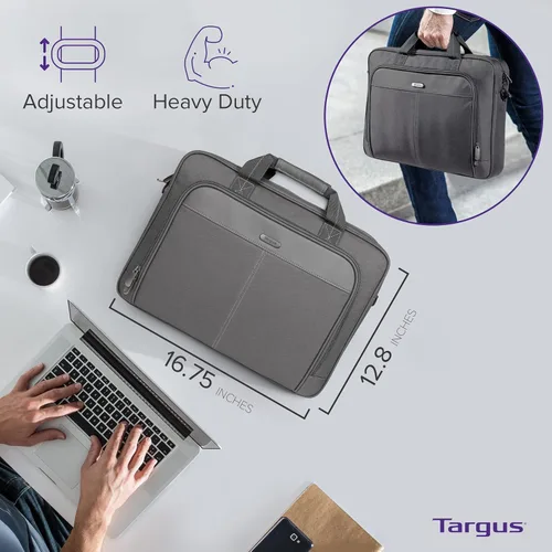 Miniatura 4 de Targus Classic Slim Laptop Bag - Ergonomic Briefcase and Messenger Bag - Spacious Foam Padded for Laptops and Under Gris