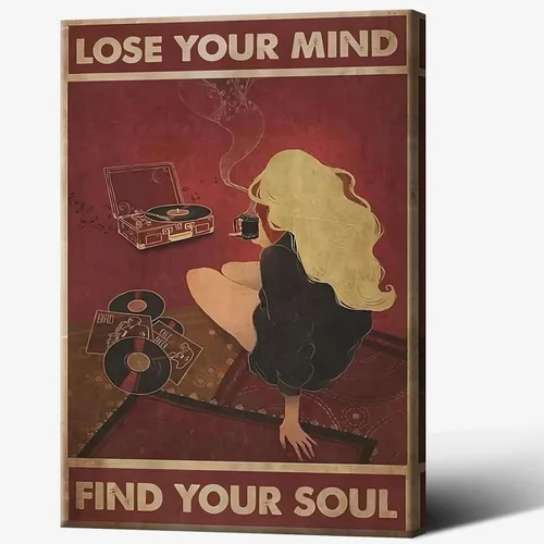 Miniatura 25 de Póster retro con texto en inglés «Lose Your Mind Find Your Soul», arte de pared inspirador para la salud mental, arte abstracto de música cósmica