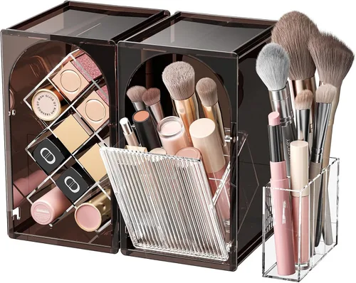 Miniatura 17 de INVSSENE Organizador de maquillaje apilable, almacenamiento de perfume para cuidado de la piel, lápiz labial cosmético, máscara facial, paletas